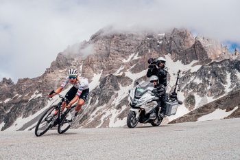 Pogačar descends the Galibier